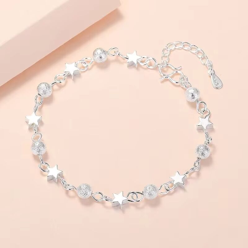 925 Sterling Silver Stars Bracelets For Women Fashion Korean Designer Frosted Bead Bracelet Beautiful Party Wedding Jewelry Gift